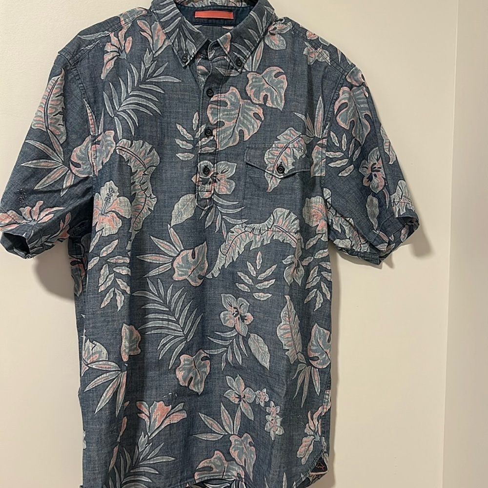 Men’s Tommy Bahama 100% Cotton Blue Floral Short Sleeve Shirt Size Large